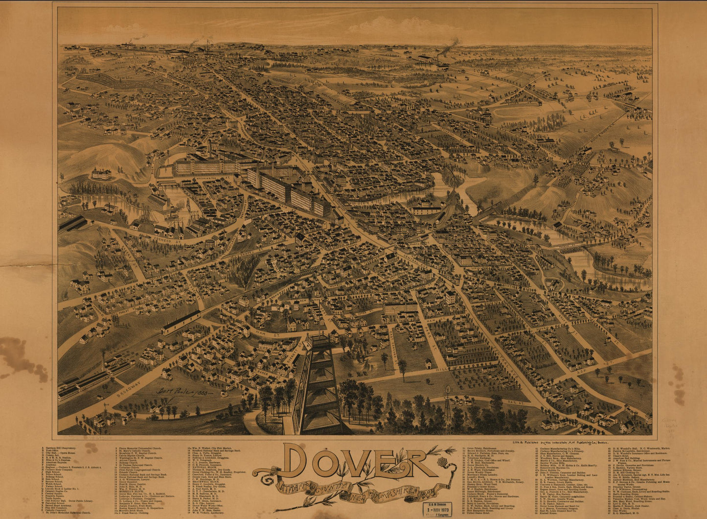 Dover, Strafford County, New Hampshire 1888 (1888) – Historic Bird’s-Eye View Panorama Print