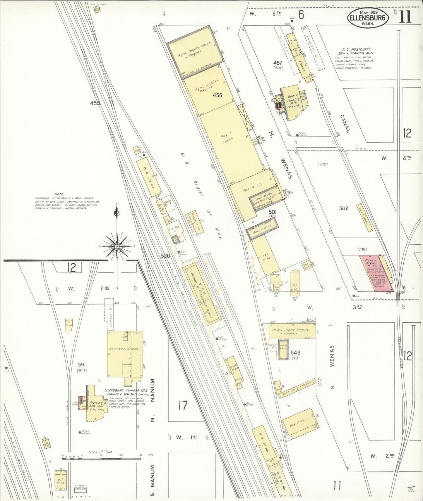 Sanborn Fire Insurance Map from Ellensburg, Kittitas County, Washington (1909), Sheet #0011 - Complete Map Set gallery image, historic Sanborn map, vintage wall art, Washington Washington