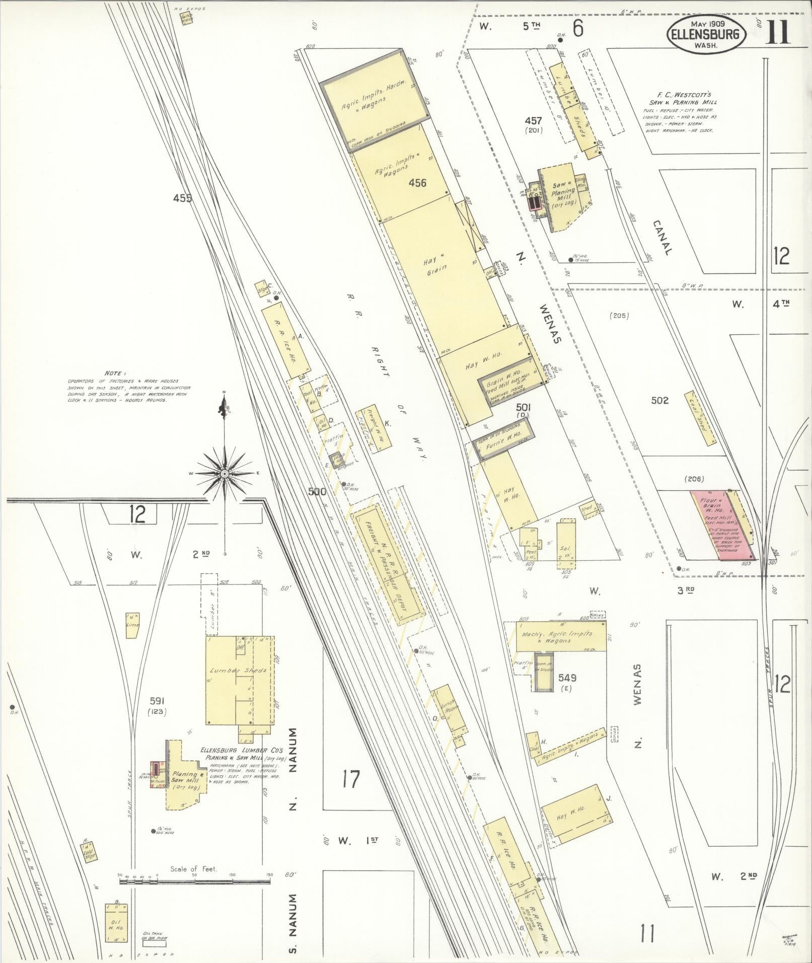 Sanborn Fire Insurance Map from Ellensburg, Kittitas County, Washington (1909), Sheet #0011 - Complete Map Set gallery image, historic Sanborn map, vintage wall art, Washington Washington