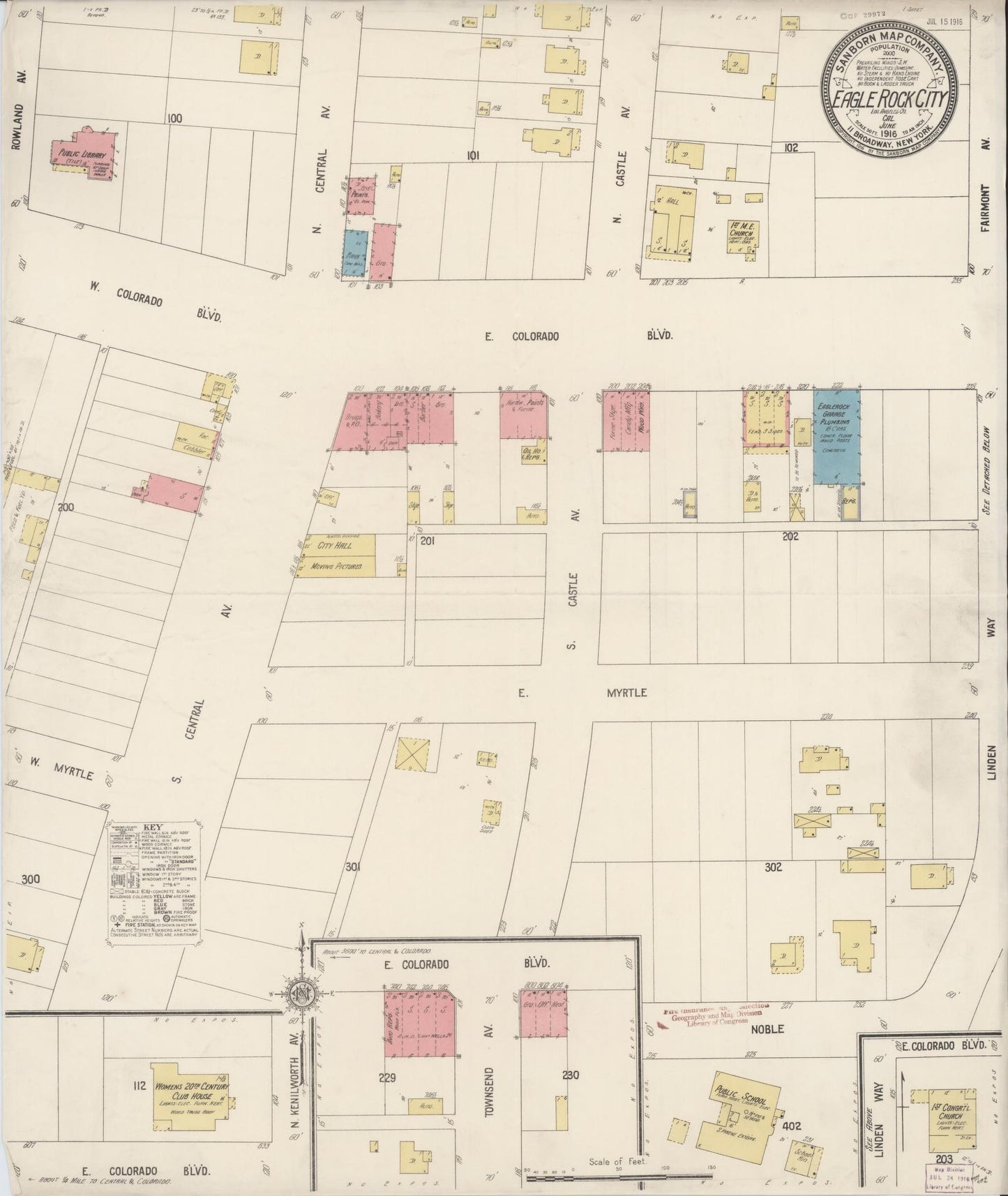 Sanborn Fire Insurance Map from Eagle Rock City, Los Angeles County, California (1916), Sheet #0001 - Historic Sanborn Fire Insurance Map Print, vintage old map wall art, antique decor, genealogy gift, California California map