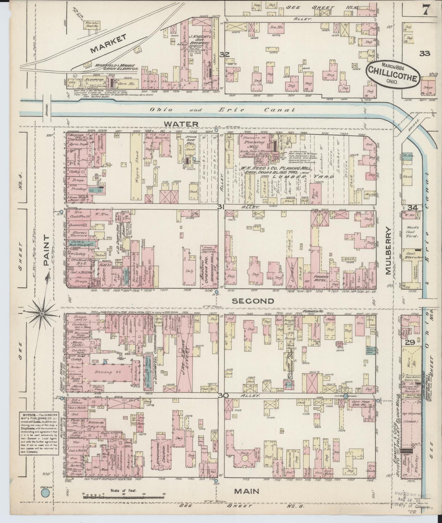 Sanborn Fire Insurance Map from Chillicothe, Ross County, Ohio (1884), Sheet #0007 - Complete Map Set gallery image, historic Sanborn map, vintage wall art, Ohio Ohio