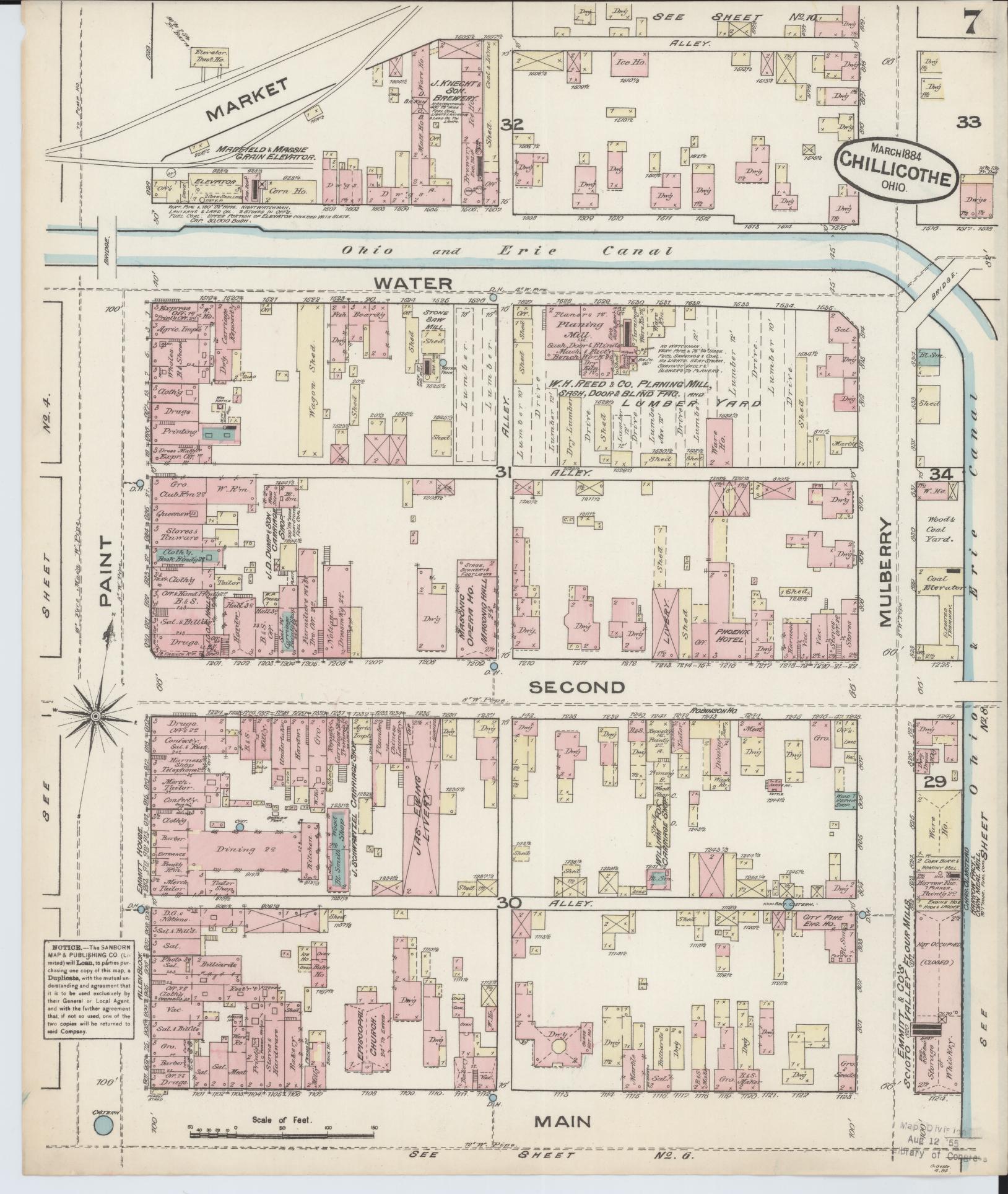 Sanborn Fire Insurance Map from Chillicothe, Ross County, Ohio (1884), Sheet #0007 - Complete Map Set gallery image, historic Sanborn map, vintage wall art, Ohio Ohio