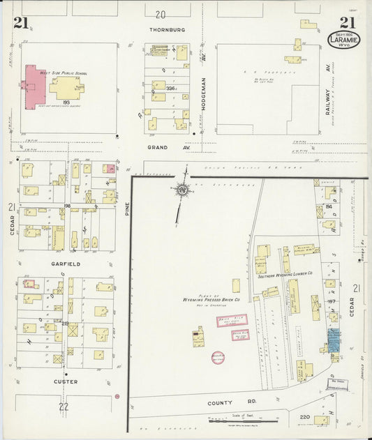 Sanborn Fire Insurance Map from Laramie, Albany County, Wyoming (1924), Sheet #0021 - Historic Sanborn Fire Insurance Map Print, vintage old map wall art, antique decor, genealogy gift, Wyoming Wyoming map