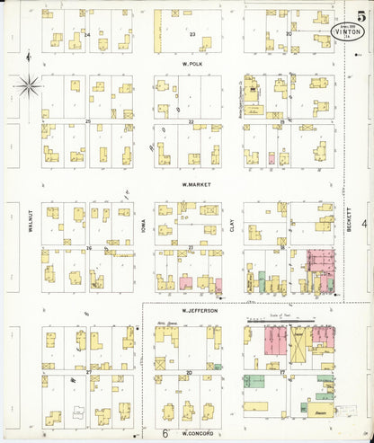Sanborn Fire Insurance Map from Vinton, Benton County, Iowa (1899), Sheet #0005 - Historic Sanborn Fire Insurance Map Print, vintage old map wall art