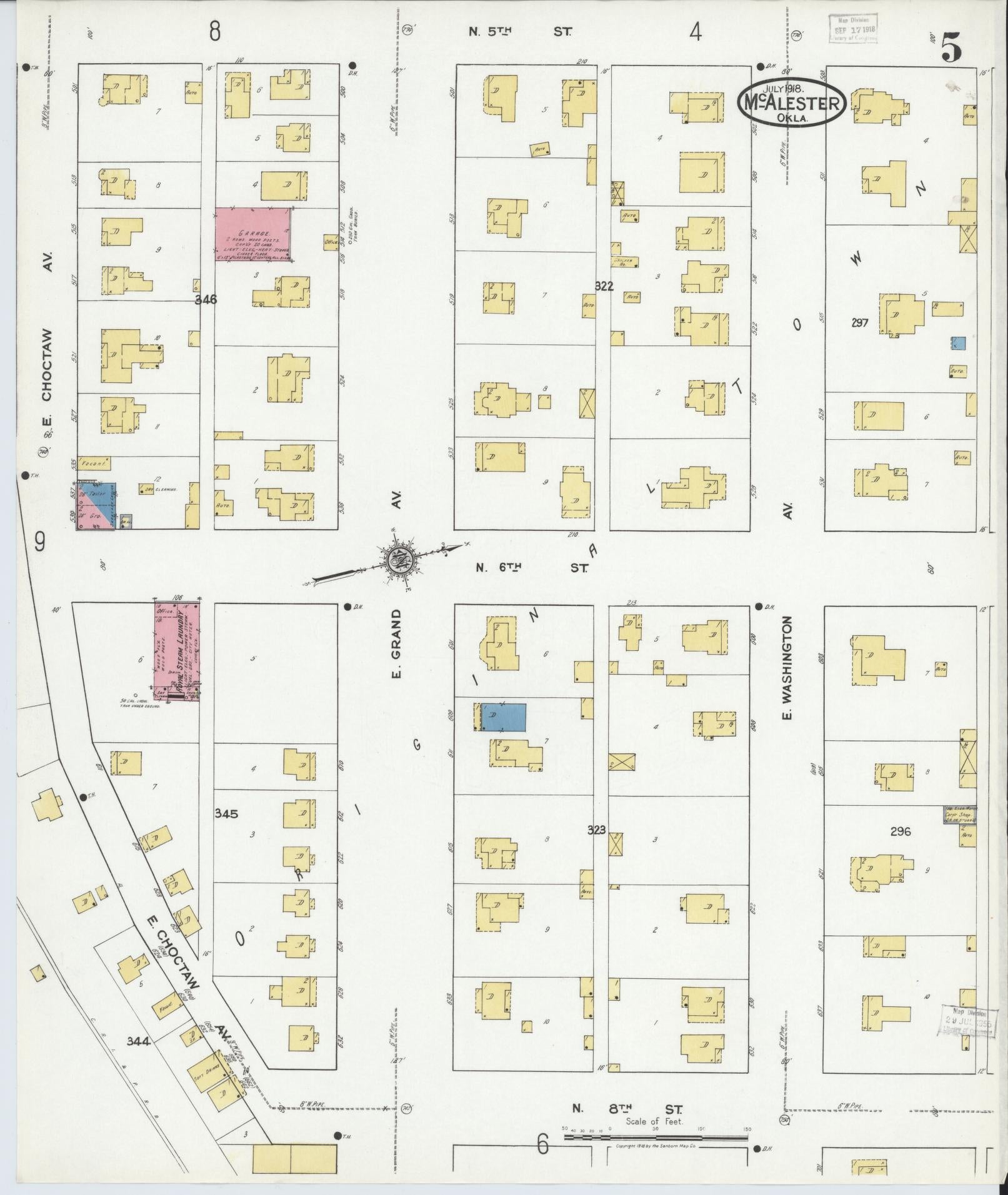 Sanborn Fire Insurance Map from McAlester, Pittsburg County, Oklahoma (1918), Sheet #0005 - Complete Map Set gallery image, historic Sanborn map, vintage wall art, Oklahoma Oklahoma