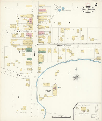 Sanborn Fire Insurance Map from Point Arena, Mendocino County, California (1894), Sheet #0002 - Complete Map Set gallery image, historic Sanborn map, vintage wall art, California California