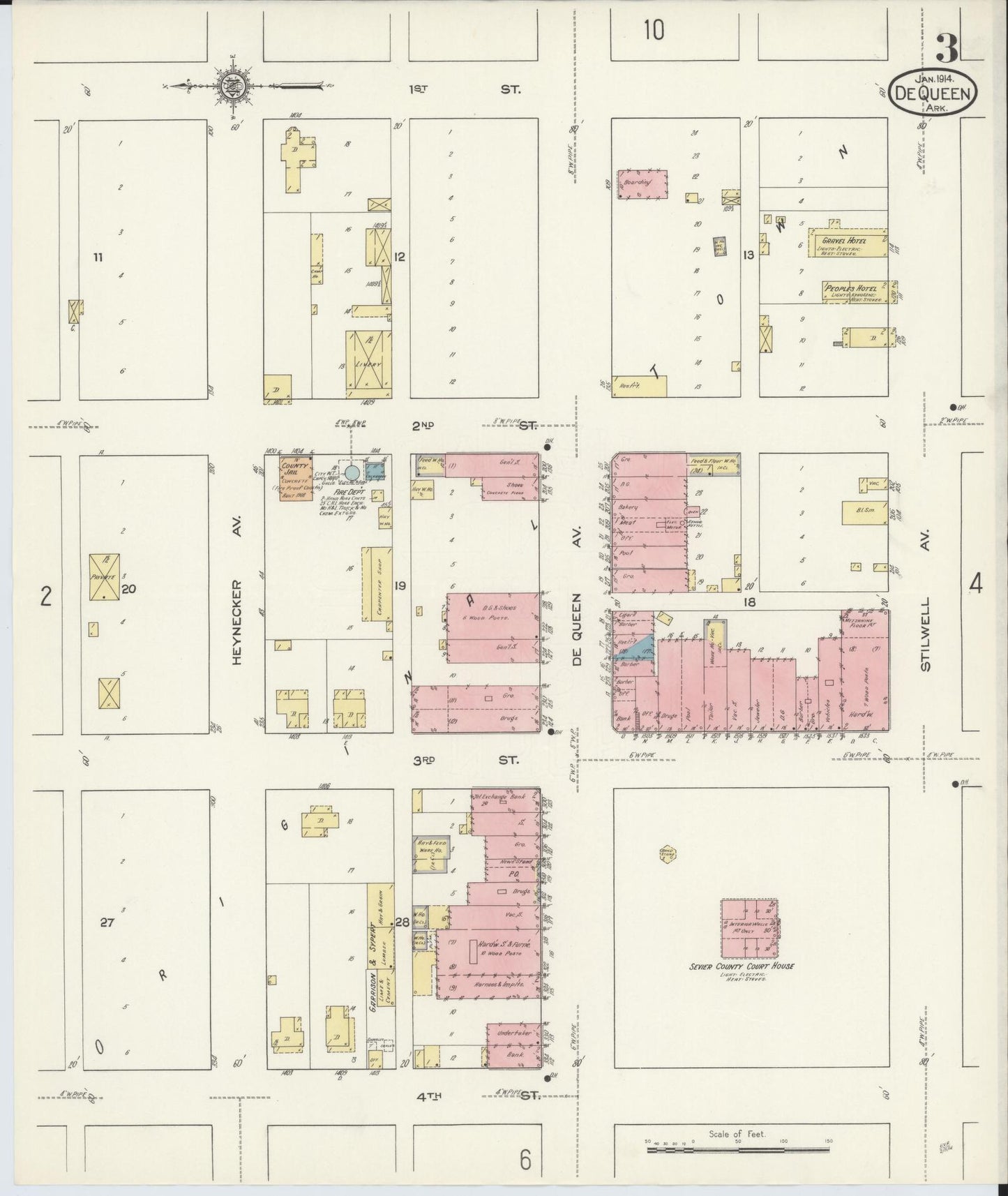 Sanborn Fire Insurance Map from De Queen, Sevier County, Arkansas (1914), Sheet #0003 - Complete Map Set gallery image, historic Sanborn map, vintage wall art, Arkansas Arkansas