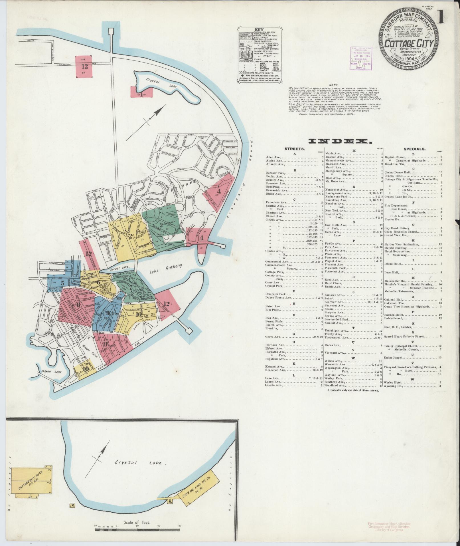 Sanborn Fire Insurance Map from Cottage City, Dukes County, Massachusetts (1904), Sheet #0001 - Complete Map Set gallery image, historic Sanborn map, vintage wall art, Massachusetts Massachusetts
