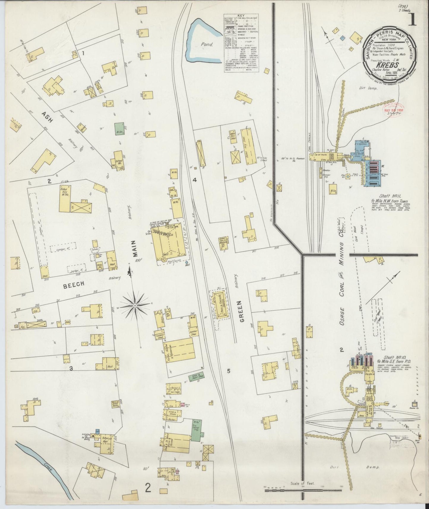 Sanborn Fire Insurance Map from Krebs, Pittsburg County, Oklahoma. (1896) – Historic Sanborn Fire Insurance Map Print