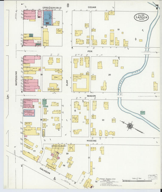 Sanborn Fire Insurance Map from Lapeer, Lapeer County, Michigan (1909), Sheet #0007 - Historic Sanborn Fire Insurance Map Print, vintage old map wall art, antique decor, genealogy gift, Michigan Michigan map