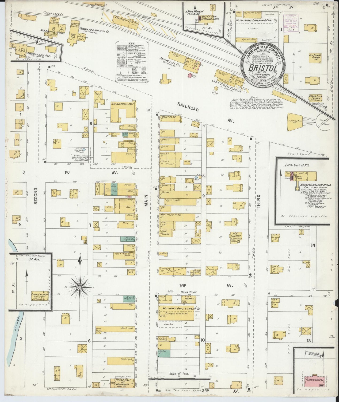 Sanborn Fire Insurance Map from Bristol, Day County, South Dakota (1904), Sheet #0001 - Historic Sanborn Fire Insurance Map Print, vintage old map wall art, antique decor, genealogy gift, South Dakota South Dakota map