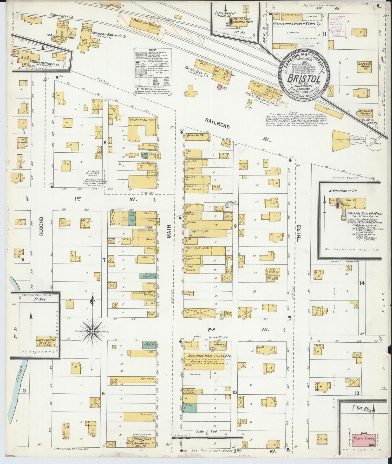 Sanborn Fire Insurance Map from Bristol, Day County, South Dakota (1904), Sheet #0001 - Historic Sanborn Fire Insurance Map Print, vintage old map wall art, antique decor, genealogy gift, South Dakota South Dakota map