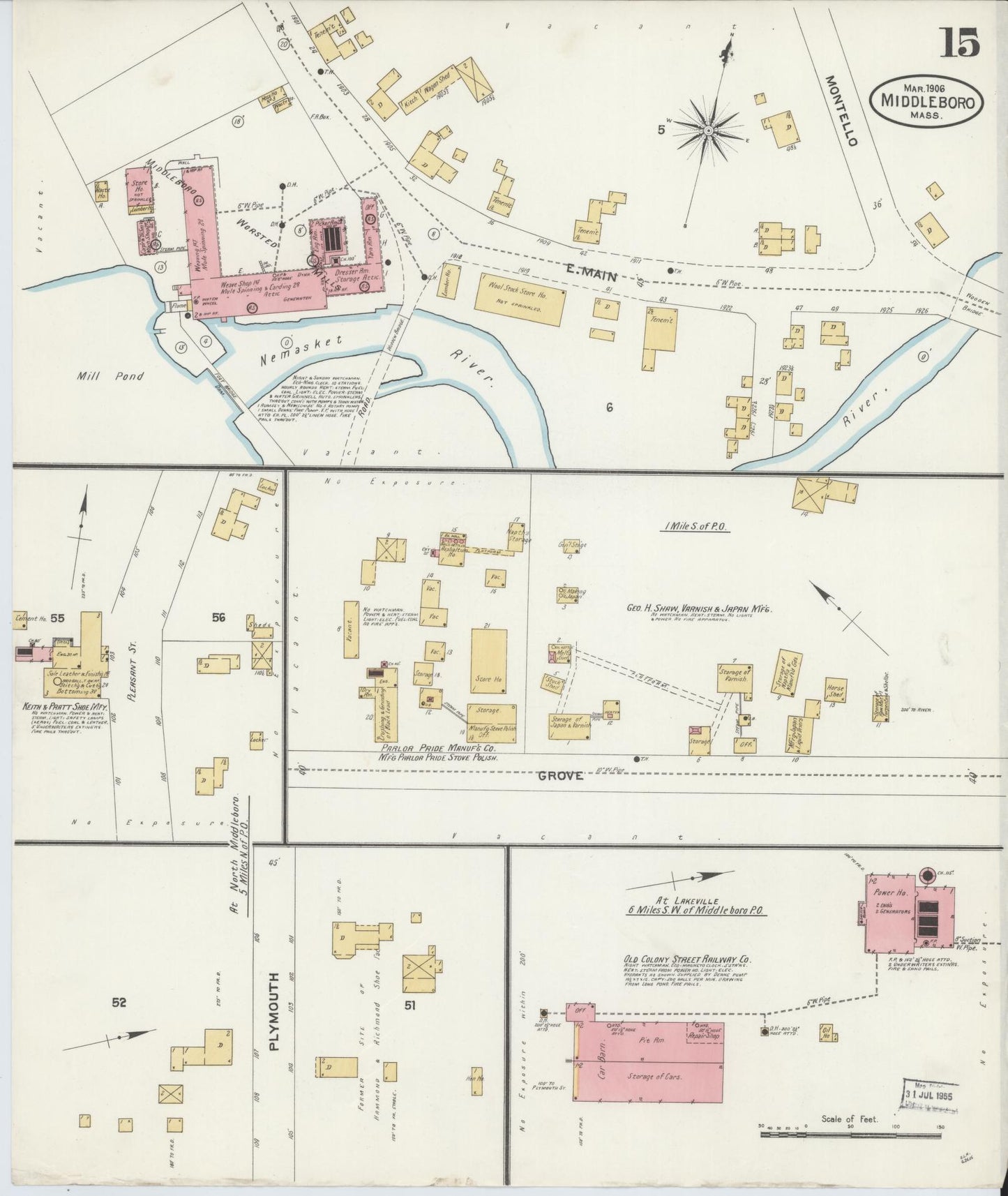 Sanborn Fire Insurance Map from Middleboro, Plymouth County, Massachusetts (1906), Sheet #0015 - Complete Map Set gallery image, historic Sanborn map, vintage wall art, Massachusetts Massachusetts