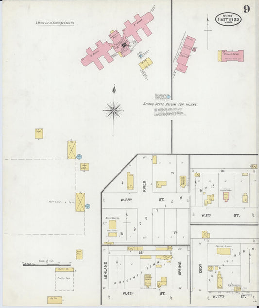 Sanborn Fire Insurance Map from Hastings, Dakota County, Minnesota (1904), Sheet #0009 - Historic Sanborn Fire Insurance Map Print, vintage old map wall art, antique decor, genealogy gift, Minnesota Minnesota map