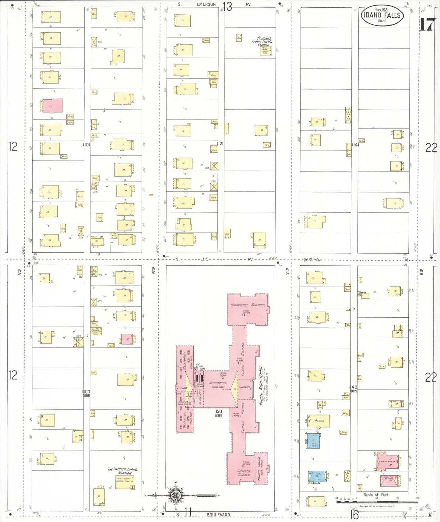 Sanborn Fire Insurance Map from Idaho Falls, Bonneville County, Idaho (1921), Sheet #0017 - Complete Map Set gallery image, historic Sanborn map, vintage wall art, Idaho Idaho