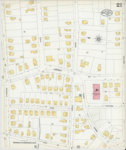 Sanborn Fire Insurance Map from Melrose, Middlesex County, Massachusetts (1903), Sheet #0021 - Historic Sanborn Fire Insurance Map Print, vintage old map wall art, antique decor, genealogy gift, Massachusetts Massachusetts map