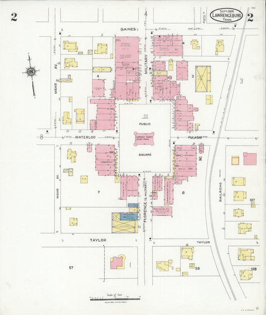 Sanborn Fire Insurance Map from Lawrenceburg, Lawrence County, Tennessee (1926), Sheet #0002 - Historic Sanborn Fire Insurance Map Print, vintage old map wall art, antique decor, genealogy gift, Tennessee Tennessee map