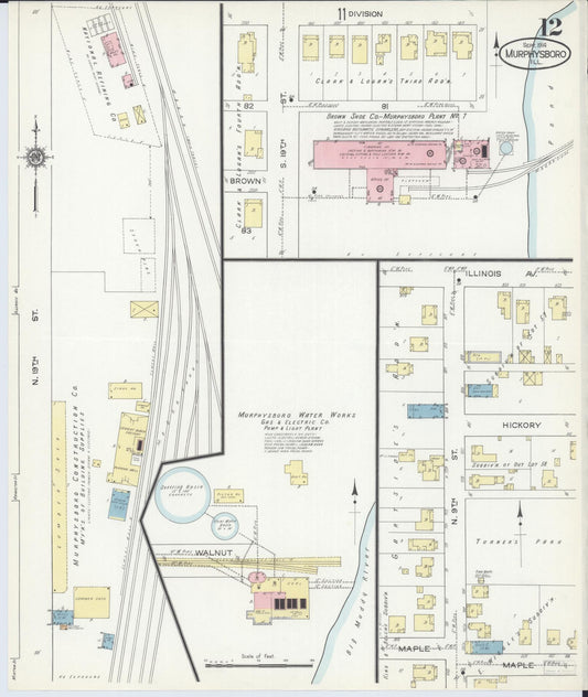 Sanborn Fire Insurance Map from Murphysboro, Jackson County, Illinois (1914), Sheet #0012 - Historic Sanborn Fire Insurance Map Print, vintage old map wall art, antique decor, genealogy gift, Illinois Illinois map