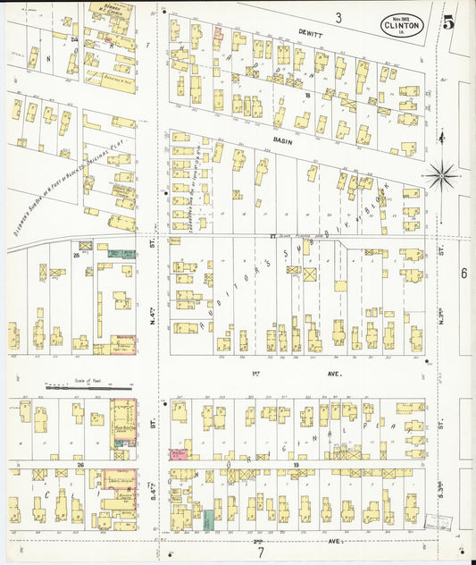 Sanborn Fire Insurance Map from Clinton, Clinton County, Iowa (1902), Sheet #0005 - Historic Sanborn Fire Insurance Map Print, vintage old map wall art