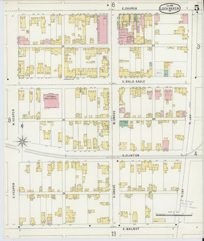 Sanborn Fire Insurance Map from Lock Haven, Clinton County, Pennsylvania (1896), Sheet #0005 - Historic Sanborn Fire Insurance Map Print, vintage old map wall art, antique decor, genealogy gift, Pennsylvania Pennsylvania map