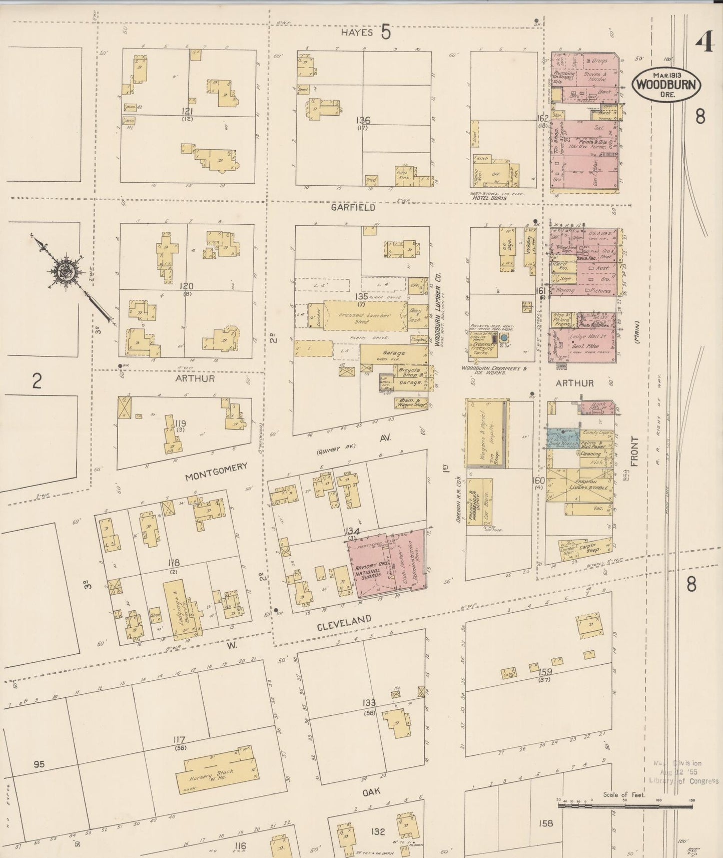 Sanborn Fire Insurance Map from Woodburn, Marion County, Oregon (1913), Sheet #0004 - Complete Map Set gallery image, historic Sanborn map, vintage wall art, Oregon Oregon