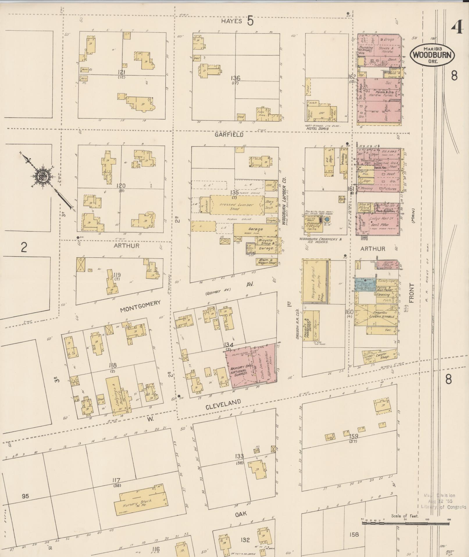 Sanborn Fire Insurance Map from Woodburn, Marion County, Oregon (1913), Sheet #0004 - Complete Map Set gallery image, historic Sanborn map, vintage wall art, Oregon Oregon