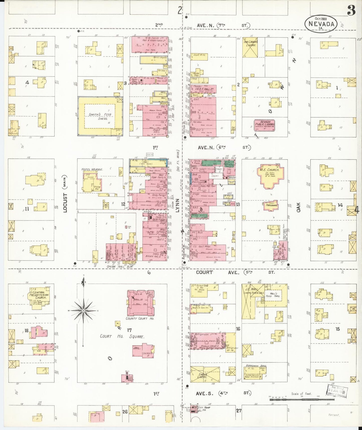 Sanborn Fire Insurance Map from Nevada, Story County, Iowa (1901), Sheet #0003 - Historic Sanborn Fire Insurance Map Print, vintage old map wall art, antique decor, genealogy gift, Nevada Nevada map