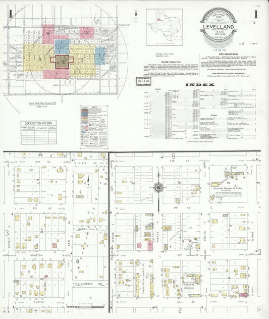 Sanborn Fire Insurance Map from Levelland, Hockley County, Texas (1942), Sheet #0001 - Historic Sanborn Fire Insurance Map Print, vintage old map wall art, antique decor, genealogy gift, Texas Texas map