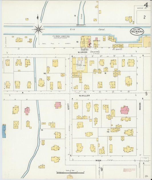 Sanborn Fire Insurance Map from Newark, Wayne County, New York (1906), Sheet #0004 - Historic Sanborn Fire Insurance Map Print, vintage old map wall art, antique decor, genealogy gift, New York New York map