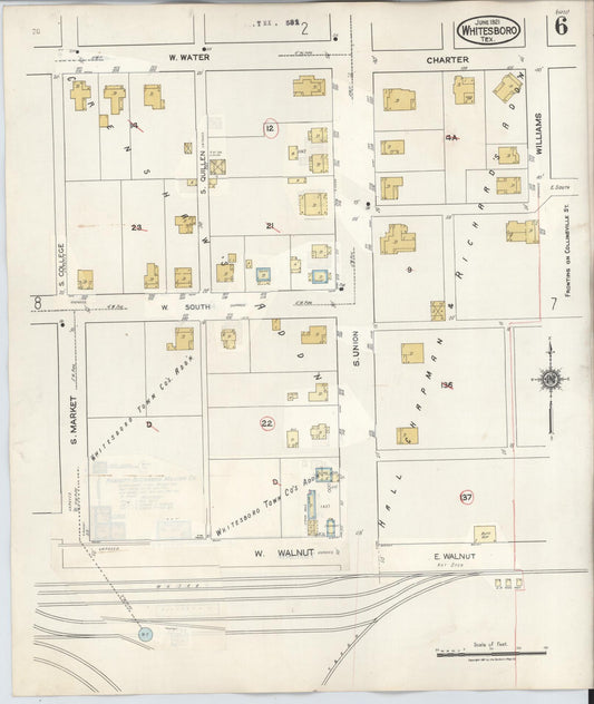 Sanborn Fire Insurance Map from Whitesboro, Grayson County, Texas (1943), Sheet #0006 - Historic Sanborn Fire Insurance Map Print, vintage old map wall art, antique decor, genealogy gift, Texas Texas map