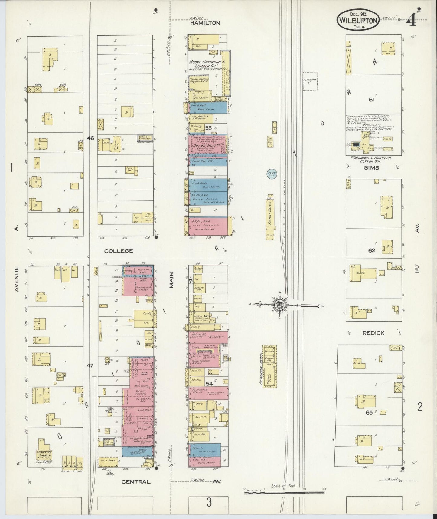 Sanborn Fire Insurance Map from Wilburton, Latimer County, Oklahoma (1913), Sheet #0004 - Historic Sanborn Fire Insurance Map Print, vintage old map wall art, antique decor, genealogy gift, Oklahoma Oklahoma map