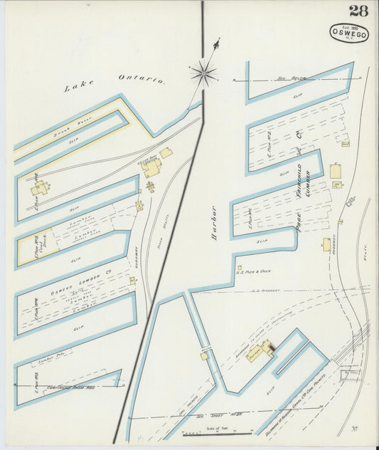 Sanborn Fire Insurance Map from Oswego, Oswego County, New York (1890), Sheet #0028 - Historic Sanborn Fire Insurance Map Print, vintage old map wall art, antique decor, genealogy gift, New York New York map