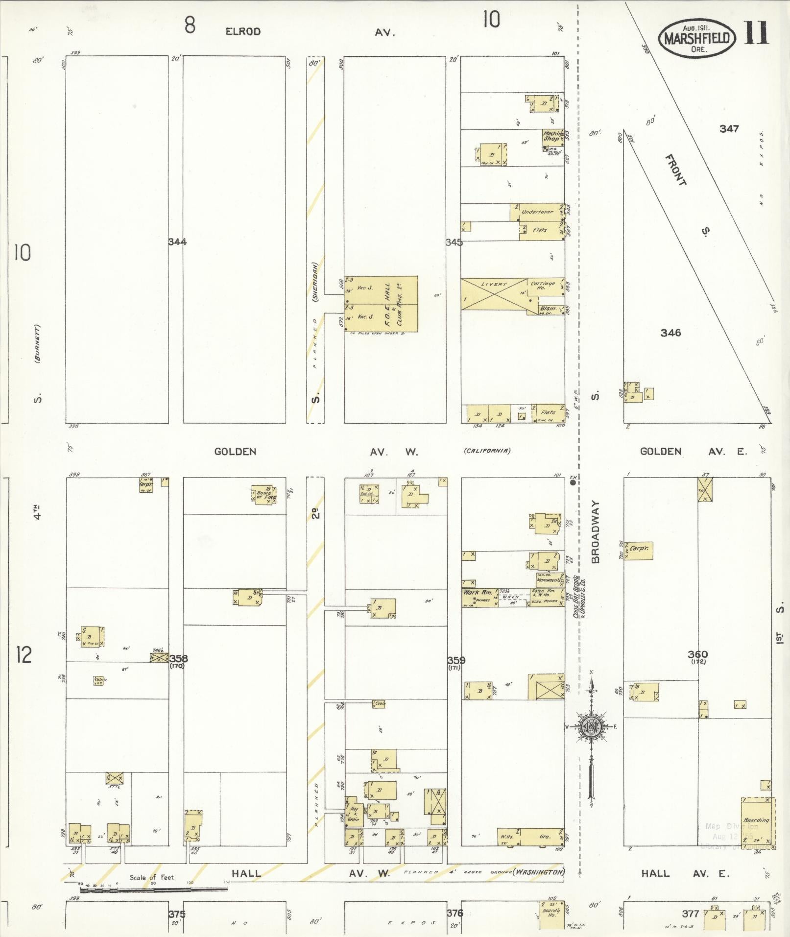 Sanborn Fire Insurance Map from Marshfield, Coos County, Oregon (1911), Sheet #0011 - Complete Map Set gallery image, historic Sanborn map, vintage wall art, Oregon Oregon