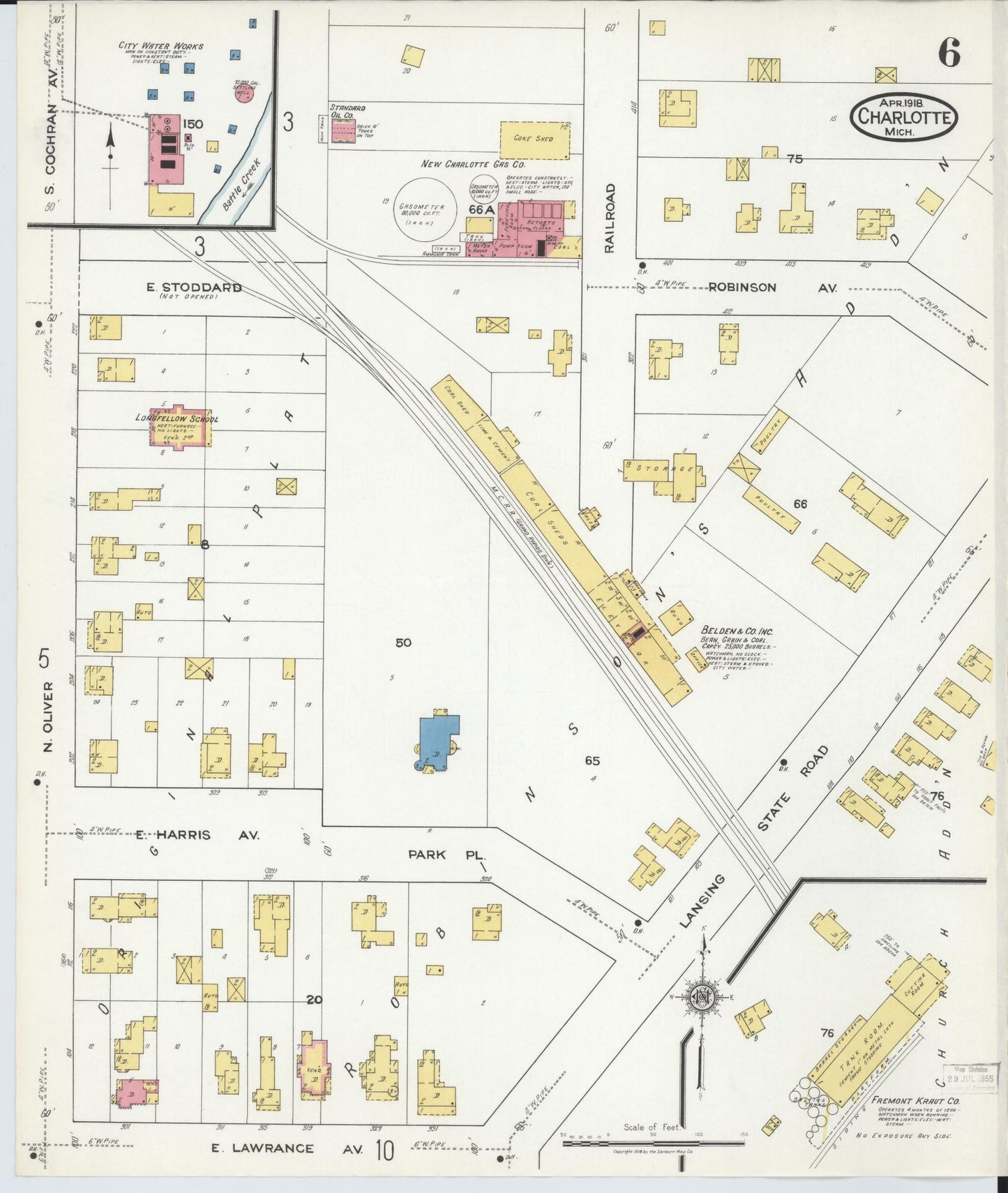Sanborn Fire Insurance Map from Charlotte, Eaton County, Michigan (1918), Sheet #0006 - Historic Sanborn Fire Insurance Map Print, vintage old map wall art, antique decor, genealogy gift, Michigan Michigan map