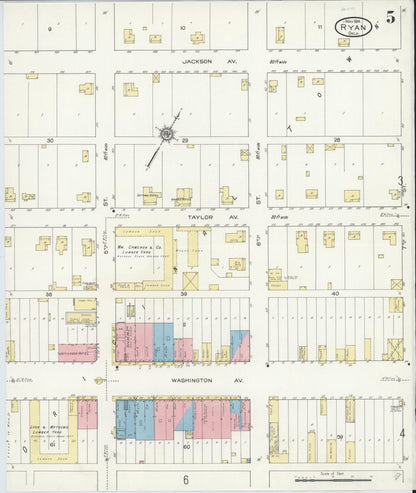 Sanborn Fire Insurance Map from Ryan, Jefferson County, Oklahoma (1914), Sheet #0005 - Complete Map Set gallery image, historic Sanborn map, vintage wall art, Oklahoma Oklahoma