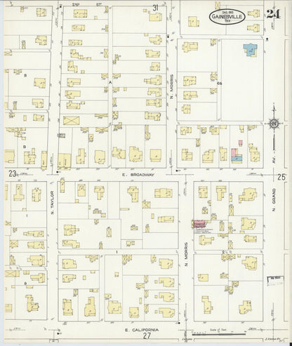 Sanborn Fire Insurance Map from Gainesville, Cooke County, Texas (1913), Sheet #0024 - Historic Sanborn Fire Insurance Map Print, vintage old map wall art, antique decor, genealogy gift, Texas Texas map