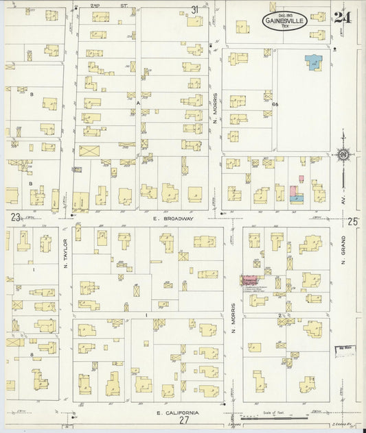 Sanborn Fire Insurance Map from Gainesville, Cooke County, Texas (1913), Sheet #0024 - Historic Sanborn Fire Insurance Map Print, vintage old map wall art, antique decor, genealogy gift, Texas Texas map