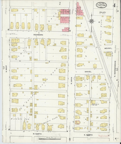 Sanborn Fire Insurance Map from Tipton, Tipton County, Indiana (1915), Sheet #0004 - Historic Sanborn Fire Insurance Map Print, vintage old map wall art, antique decor, genealogy gift, Indiana Indiana map