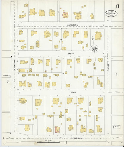 Sanborn Fire Insurance Map from Hillsboro, Hill County, Texas (1905), Sheet #0008 - Complete Map Set gallery image, historic Sanborn map, vintage wall art, Texas Texas