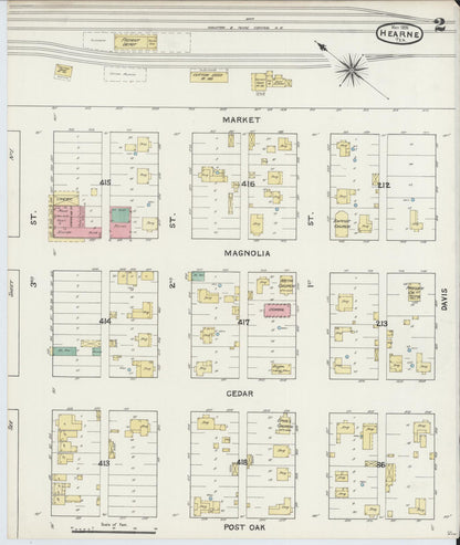 Sanborn Fire Insurance Map from Hearne, Robertson County, Texas (1891), Sheet #0002 - Complete Map Set gallery image, historic Sanborn map, vintage wall art, Texas Texas