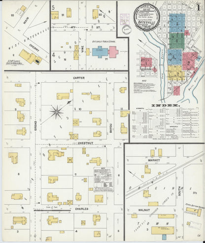 Sanborn Fire Insurance Map from Batesville, Independence County, Arkansas (1901), Sheet #0001 - Complete Map Set gallery image, historic Sanborn map, vintage wall art, Arkansas Arkansas