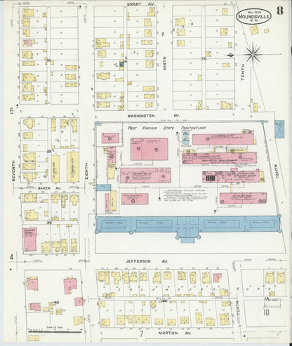 Sanborn Fire Insurance Map from Moundsville, Marshall County, West Virginia (1909), Sheet #0008 - Complete Map Set gallery image, historic Sanborn map, vintage wall art, West Virginia West Virginia