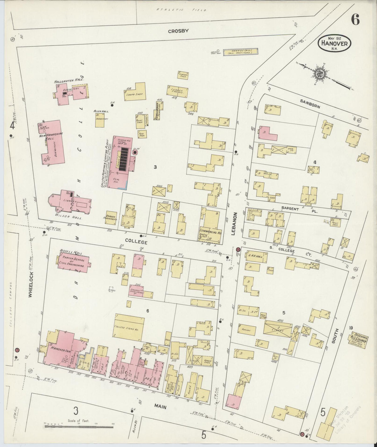 Sanborn Fire Insurance Map from Hanover, Grafton County, New Hampshire (1912), Sheet #0006 - Complete Map Set gallery image, historic Sanborn map, vintage wall art, New Hampshire New Hampshire