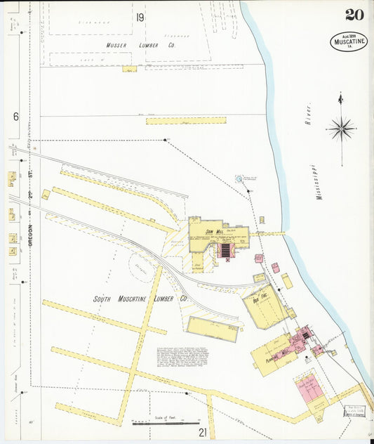 Sanborn Fire Insurance Map from Muscatine, Muscatine County, Iowa (1899), Sheet #0020 - Historic Sanborn Fire Insurance Map Print, vintage old map wall art
