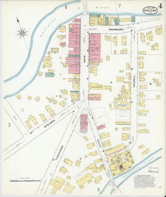 Sanborn Fire Insurance Map from Addison, Steuben County, New York (1909), Sheet #0004 - Historic Sanborn Fire Insurance Map Print, vintage old map wall art, antique decor, genealogy gift, New York New York map