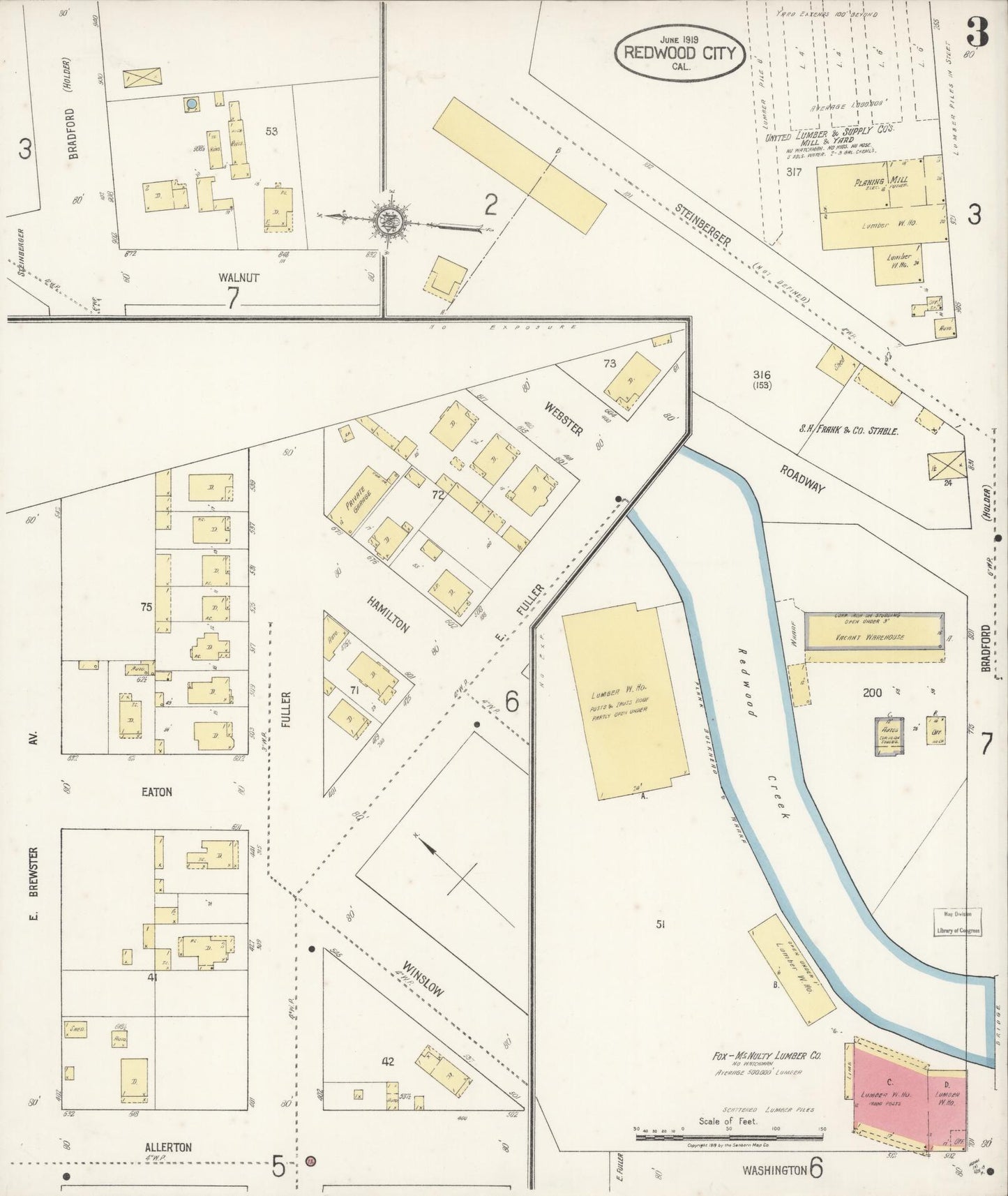 Sanborn Fire Insurance Map from Redwood City, San Mateo County, California (1919), Sheet #0003 - Complete Map Set gallery image, historic Sanborn map, vintage wall art, California California