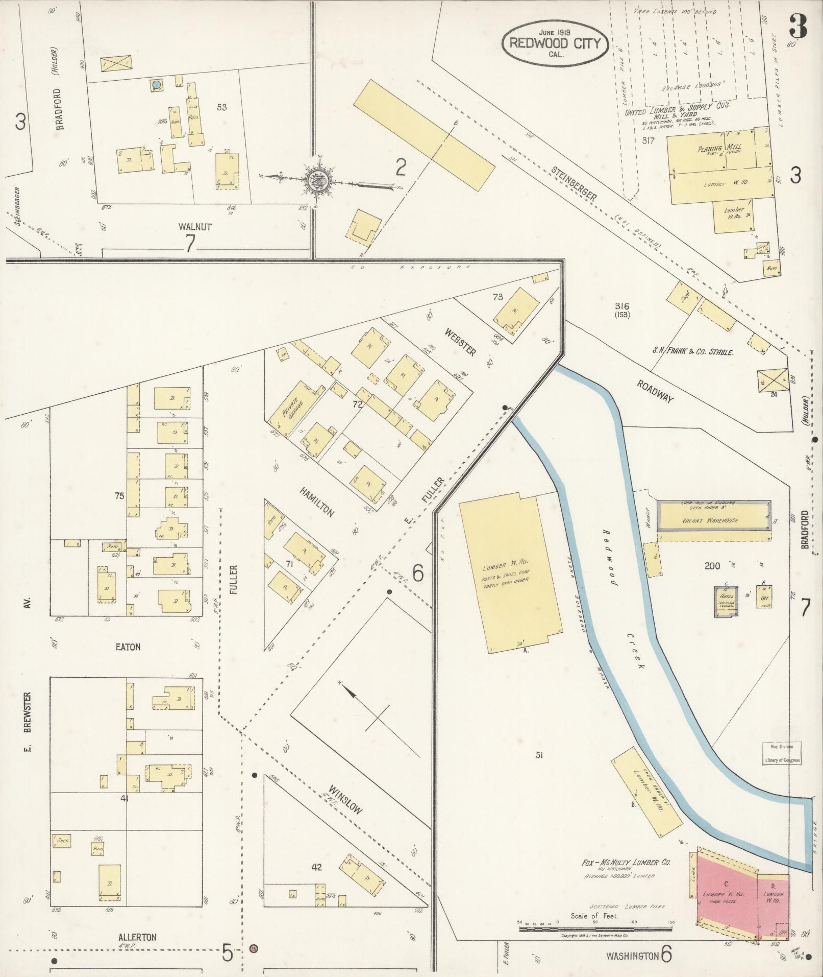 Sanborn Fire Insurance Map from Redwood City, San Mateo County, California (1919), Sheet #0003 - Complete Map Set gallery image, historic Sanborn map, vintage wall art, California California
