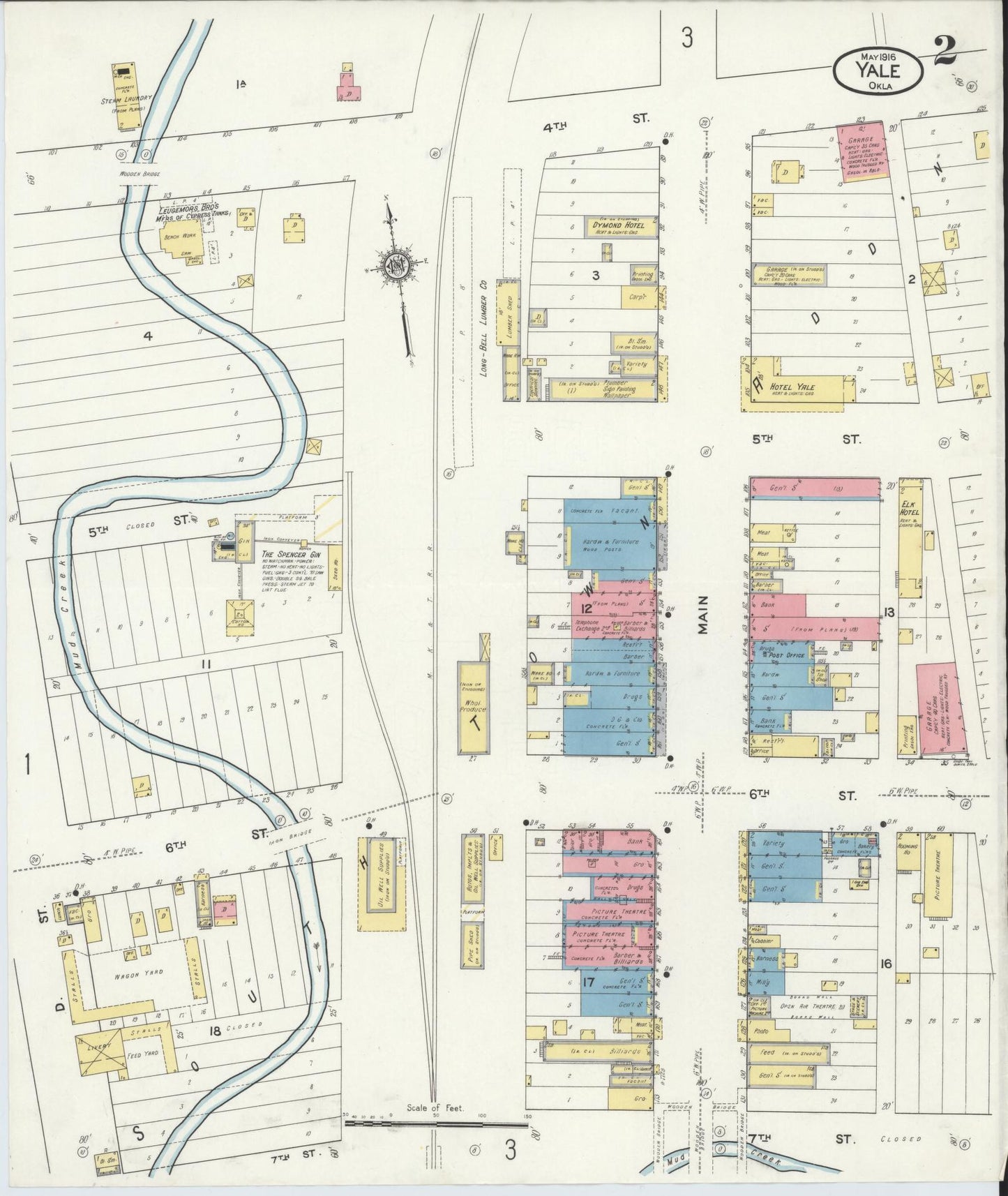 Sanborn Fire Insurance Map from Yale, Payne County, Oklahoma (1916), Sheet #0002 - Complete Map Set gallery image, historic Sanborn map, vintage wall art, Oklahoma Oklahoma