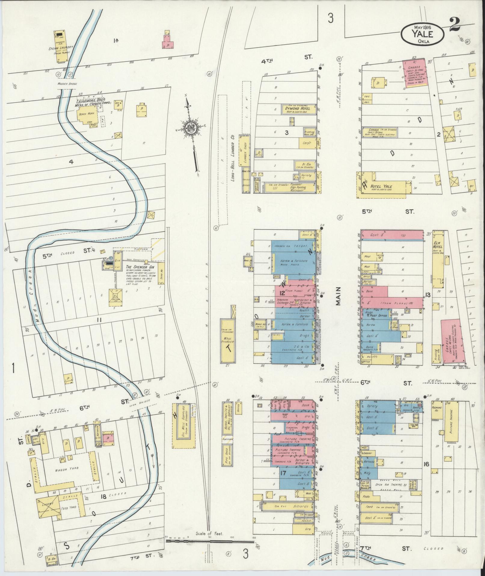Sanborn Fire Insurance Map from Yale, Payne County, Oklahoma (1916), Sheet #0002 - Complete Map Set gallery image, historic Sanborn map, vintage wall art, Oklahoma Oklahoma