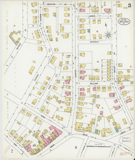 Sanborn Fire Insurance Map from Walden, Orange County, New York (1900), Sheet #0003 - Historic Sanborn Fire Insurance Map Print, vintage old map wall art, antique decor, genealogy gift, New York New York map